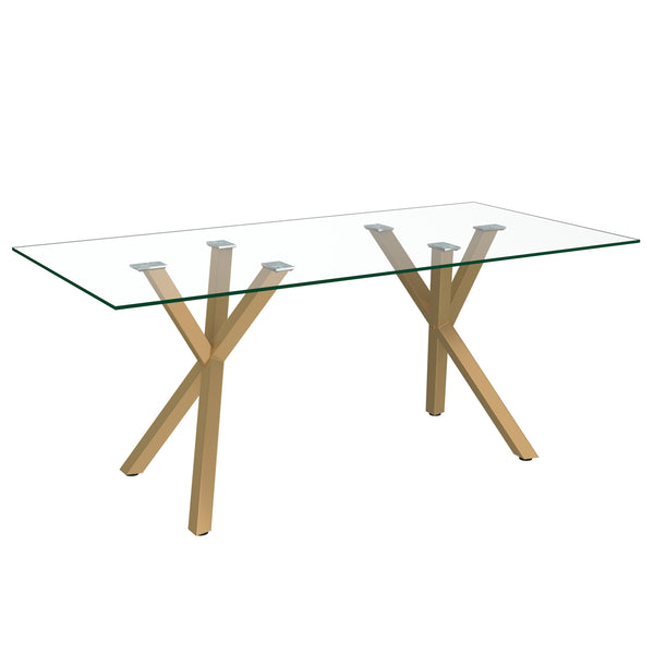 Worldwide Home Furnishings Stark-dining Table - Geometric Metal And Glass Design, Perfect For Stylish Meals And Gatherings Aged Gold Metal,Glass 201-535gl