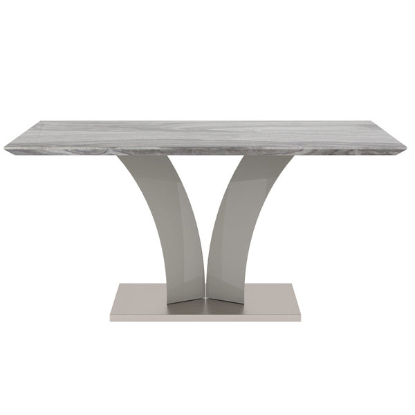 Worldwide Home Furnishings Napoli-dining Table - Modern Grey Marble-look With Geometric Base & Stainless Steel Accents For Style Light Grey Faux Marble,Stainless Steel 201-545gy