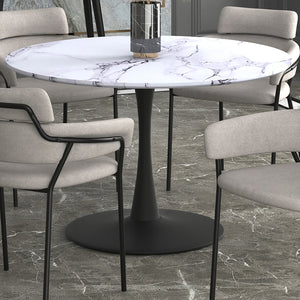 Worldwide Home Furnishings Zilo-dining Table - Elegant Large Pedestal Design With Modern Faux Marble Top For Stylish Dining White Faux Marble,Black Engineered Wood,Laminated Veneer,Metal 201-671bk_L