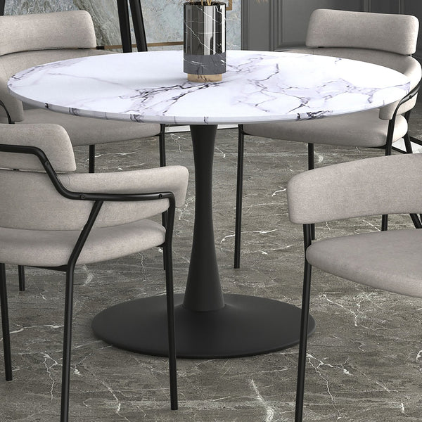 Worldwide Home Furnishings Zilo-dining Table - Elegant Large Pedestal Design With Modern Faux Marble Top For Stylish Dining White Faux Marble,Black Engineered Wood,Laminated Veneer,Metal 201-671bk_L