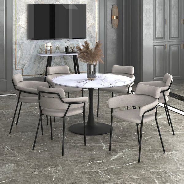 Worldwide Home Furnishings Zilo-dining Table - Elegant Large Pedestal Design With Modern Faux Marble Top For Stylish Dining White Faux Marble,Black Engineered Wood,Laminated Veneer,Metal 201-671bk_L
