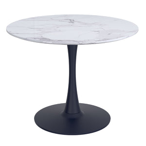 Worldwide Home Furnishings Zilo-dining Table - Stylish Mid-century Pedestal Design With Modern Faux Marble Top For 4 Seats White Faux Marble,Black Engineered Wood,Laminated Veneer,Metal 201-671bk_S