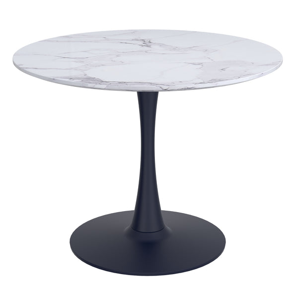 Worldwide Home Furnishings Zilo-dining Table - Stylish Mid-century Pedestal Design With Modern Faux Marble Top For 4 Seats White Faux Marble,Black Engineered Wood,Laminated Veneer,Metal 201-671bk_S