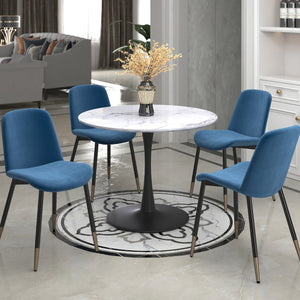 Worldwide Home Furnishings Zilo-dining Table - Stylish Mid-century Pedestal Design With Modern Faux Marble Top For 4 Seats White Faux Marble,Black Engineered Wood,Laminated Veneer,Metal 201-671bk_S