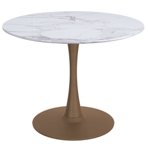 Worldwide Home Furnishings Zilo-dining Table - Stylish Mid-century Pedestal Design With Modern Faux Marble Top For 4 Seats White Faux Marble,Aged Gold Engineered Wood,Laminated Veneer,Metal 201-671gd_S
