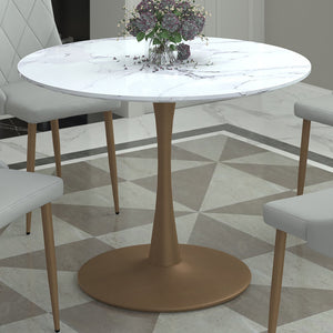 Worldwide Home Furnishings Zilo-dining Table - Stylish Mid-century Pedestal Design With Modern Faux Marble Top For 4 Seats White Faux Marble,Aged Gold Engineered Wood,Laminated Veneer,Metal 201-671gd_S