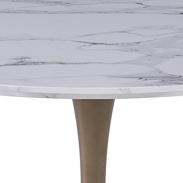 Worldwide Home Furnishings Zilo-dining Table - Stylish Mid-century Pedestal Design With Modern Faux Marble Top For 4 Seats White Faux Marble,Aged Gold Engineered Wood,Laminated Veneer,Metal 201-671gd_S