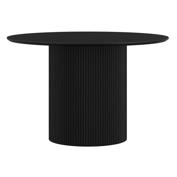 Worldwide Home Furnishings Tovas-dining Round Pedestal Table With Reeded Wood Base For Timeless Style And Organic Elegance Black Engineered Wood,Oak Veneer 201-782blk