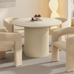 Worldwide Home Furnishings Tovas-dining Round Pedestal Table With Reeded Wood Base For Timeless Style And Organic Elegance Ivory Engineered Wood,Oak Veneer 201-782iv