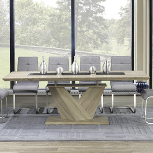Worldwide Home Furnishings Eclipse-extension Dining Table - Stylish Washed Oak With Geometric Base & Convenient Butterfly Leaf Washed Oak Select Solids & Veneers 201-860ok