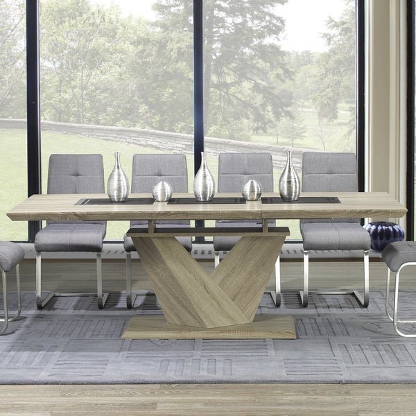 Worldwide Home Furnishings Eclipse-extension Dining Table - Stylish Washed Oak With Geometric Base & Convenient Butterfly Leaf Washed Oak Select Solids & Veneers 201-860ok
