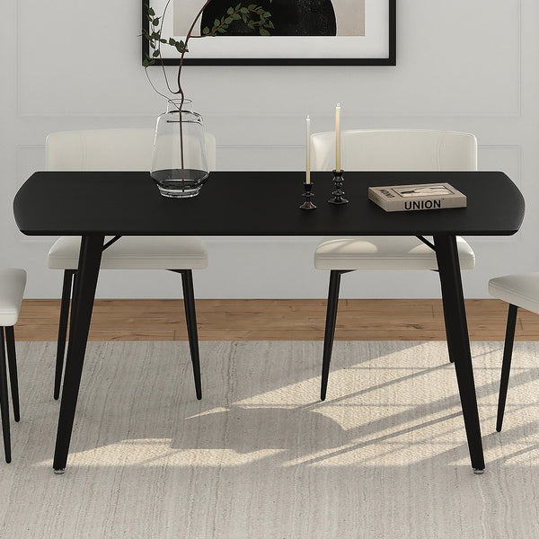 Worldwide Home Furnishings Leon-dining Table - Elegant Wood Grain Top With Rounded Edges And Sleek Metal Legs For Any Space Black,Black Engineered Wood,Metal 201-893blk