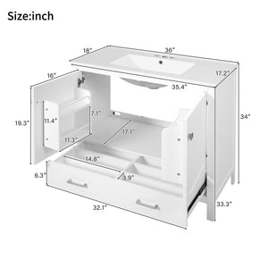 English Elm 72" White Bathroom Vanity Set with Dual Ceramic Sinks, Soft-Close Doors, Divided Drawers & Ample Storage, Solid Wood Frame, Easy Plumbing Access N729P000006K