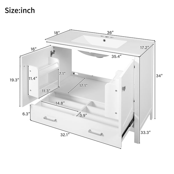 English Elm 72" White Bathroom Vanity Set with Dual Ceramic Sinks, Soft-Close Doors, Divided Drawers & Ample Storage, Solid Wood Frame, Easy Plumbing Access N729P000006K