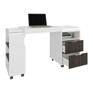English Elm San Diego 54" Expandable Desk with Two Drawers, Seven Shelves & Casters — Multi Finish, Space-Saving Design B200P286949