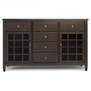 English Elm Connaught Solid Wood Buffet Sideboard with Glass Doors and Six Drawers for Dining B136P439004