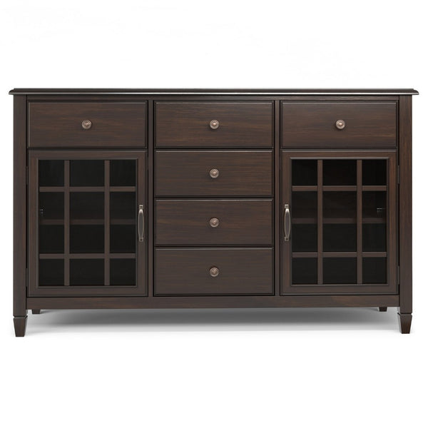English Elm Connaught Solid Wood Buffet Sideboard with Glass Doors and Six Drawers for Dining B136P439004