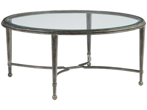 Lexington Artistica Home Sangiovese Round Cocktail Table - Hand-forged Iron Base With Beveled Glass Top For Elegant Spaces St. Laurent Wood 2011-943-44