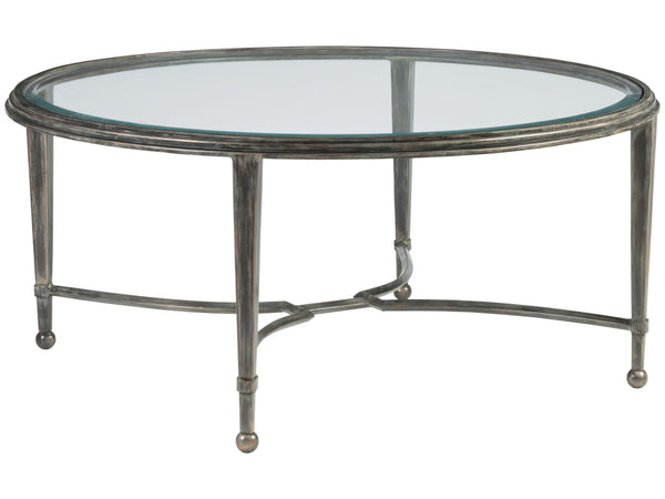 Lexington Artistica Home Sangiovese Round Cocktail Table - Hand-forged Iron Base With Beveled Glass Top For Elegant Spaces St. Laurent Wood 2011-943-44