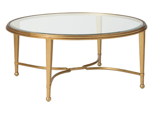 Lexington Artistica Home Sangiovese Round Cocktail Table - Hand-forged Iron Base With Beveled Glass Top For Elegant Spaces Gold Leaf Wood 2011-943-48