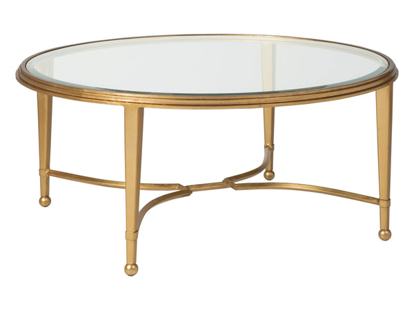 Lexington Artistica Home Sangiovese Round Cocktail Table - Hand-forged Iron Base With Beveled Glass Top For Elegant Spaces Gold Leaf Wood 2011-943-48