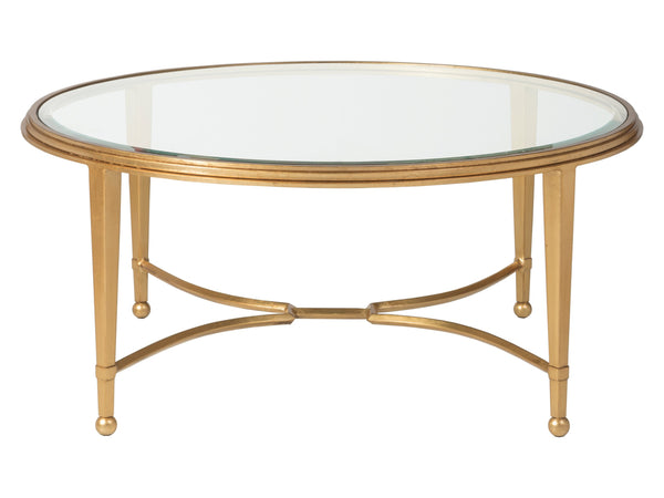 Lexington Artistica Home Sangiovese Round Cocktail Table - Hand-forged Iron Base With Beveled Glass Top For Elegant Spaces Gold Leaf Wood 2011-943-48