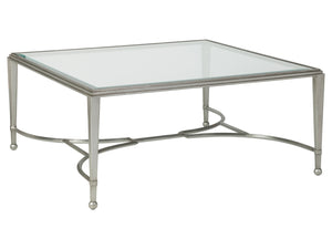 Lexington Artistica Home Sangiovese Square Cocktail Table - Hand-forged Italian Iron With Elegant Beveled Glass Top Design Silver Leaf Wood 2011-947-47