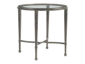 Lexington Artistica Home Sangiovese Round End Table - Hand-forged Iron Base With Exquisite Beveled Glass Top For Elegance St. Laurent Wood 2011-950-44