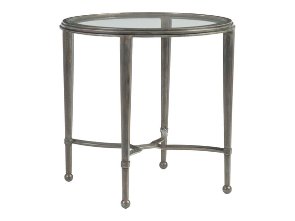 Lexington Artistica Home Sangiovese Round End Table - Hand-forged Iron Base With Exquisite Beveled Glass Top For Elegance St. Laurent Wood 2011-950-44