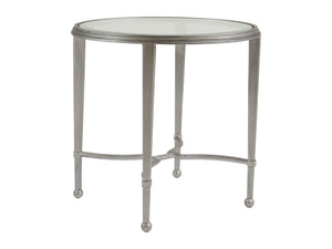Lexington Artistica Home Sangiovese Round End Table - Hand-forged Iron Base With Exquisite Beveled Glass Top For Elegance Argento Wood 2011-950-46
