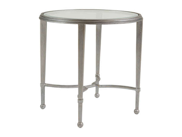 Lexington Artistica Home Sangiovese Round End Table - Hand-forged Iron Base With Exquisite Beveled Glass Top For Elegance Argento Wood 2011-950-46