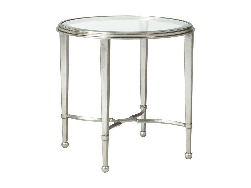 Lexington Artistica Home Sangiovese Round End Table - Hand-forged Iron Base With Exquisite Beveled Glass Top For Elegance Silver Leaf Wood 2011-950-47