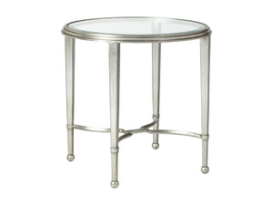 Lexington Artistica Home Sangiovese Round End Table - Hand-forged Iron Base With Exquisite Beveled Glass Top For Elegance Silver Leaf Wood 2011-950-47