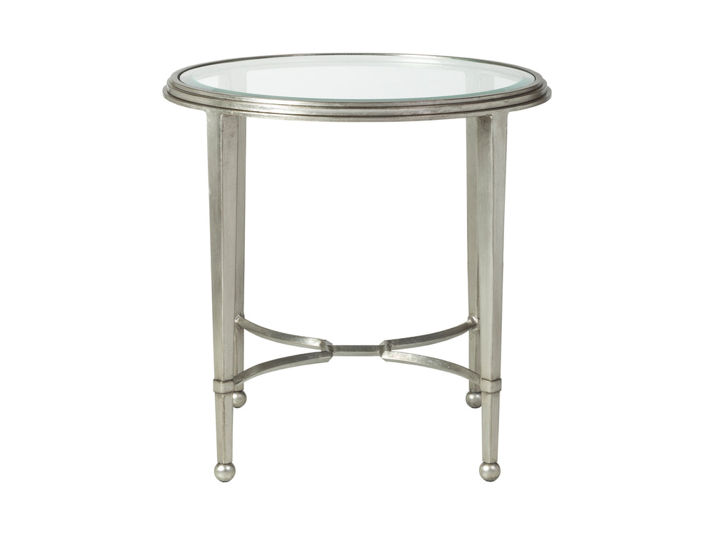 Lexington Artistica Home Sangiovese Round End Table - Hand-forged Iron Base With Exquisite Beveled Glass Top For Elegance Silver Leaf Wood 2011-950-47