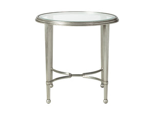 Lexington Artistica Home Sangiovese Round End Table - Hand-forged Iron Base With Exquisite Beveled Glass Top For Elegance Silver Leaf Wood 2011-950-47