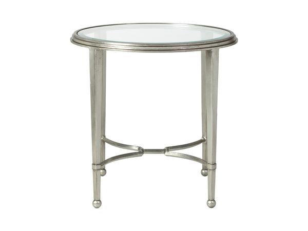 Lexington Artistica Home Sangiovese Round End Table - Hand-forged Iron Base With Exquisite Beveled Glass Top For Elegance Silver Leaf Wood 2011-950-47