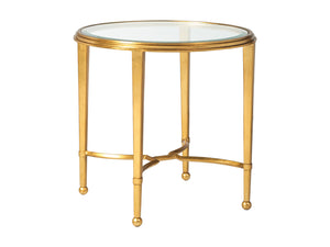 Lexington Artistica Home Sangiovese Round End Table - Hand-forged Iron Base With Exquisite Beveled Glass Top For Elegance Gold Leaf Wood 2011-950-48