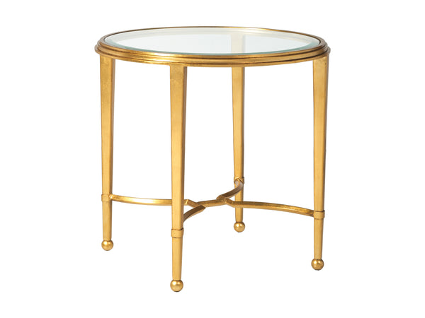 Lexington Artistica Home Sangiovese Round End Table - Hand-forged Iron Base With Exquisite Beveled Glass Top For Elegance Gold Leaf Wood 2011-950-48