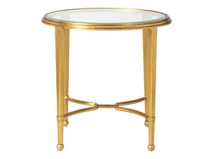 Lexington Artistica Home Sangiovese Round End Table - Hand-forged Iron Base With Exquisite Beveled Glass Top For Elegance Gold Leaf Wood 2011-950-48
