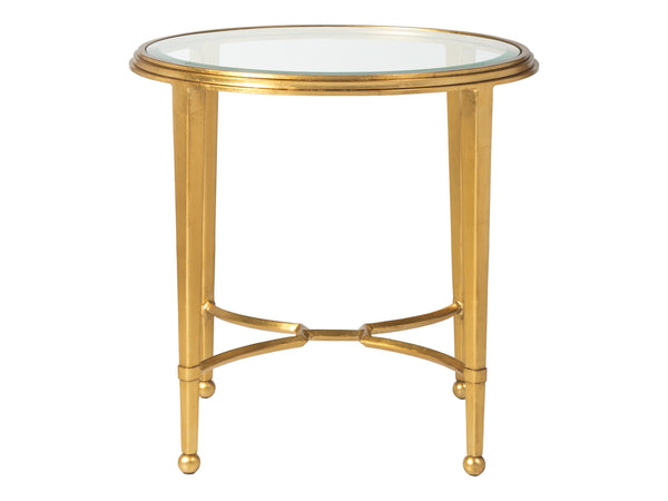 Lexington Artistica Home Sangiovese Round End Table - Hand-forged Iron Base With Exquisite Beveled Glass Top For Elegance Gold Leaf Wood 2011-950-48