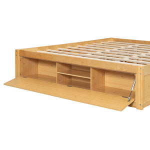 English Elm Queen Platform Storage Bed with Hydraulic Lift Footboard and Four Drawers Antique Finish Natural LP000139AAN