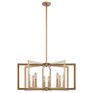 English Elm 27" Modern Geometric 8-Light Chandelier — Industrial Iron Pendant Fixture for Living Room Dining Kitchen Gold W2312P368726