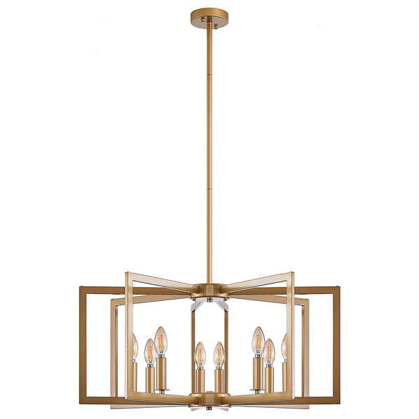 English Elm 27" Modern Geometric 8-Light Chandelier — Industrial Iron Pendant Fixture for Living Room Dining Kitchen Gold W2312P368726