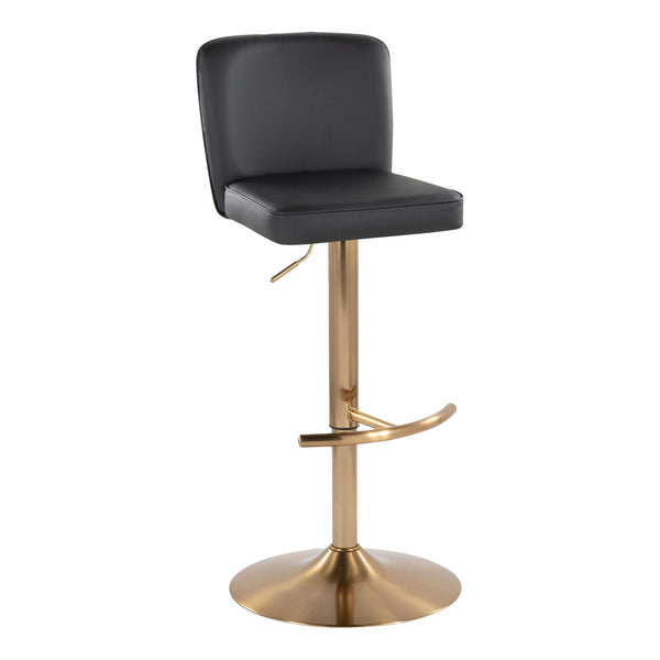 English Elm Henry Adjustable Barstool Set Of 2 - Modern Gold Metal & Black Faux Leather With Swivel Comfort B202S00939