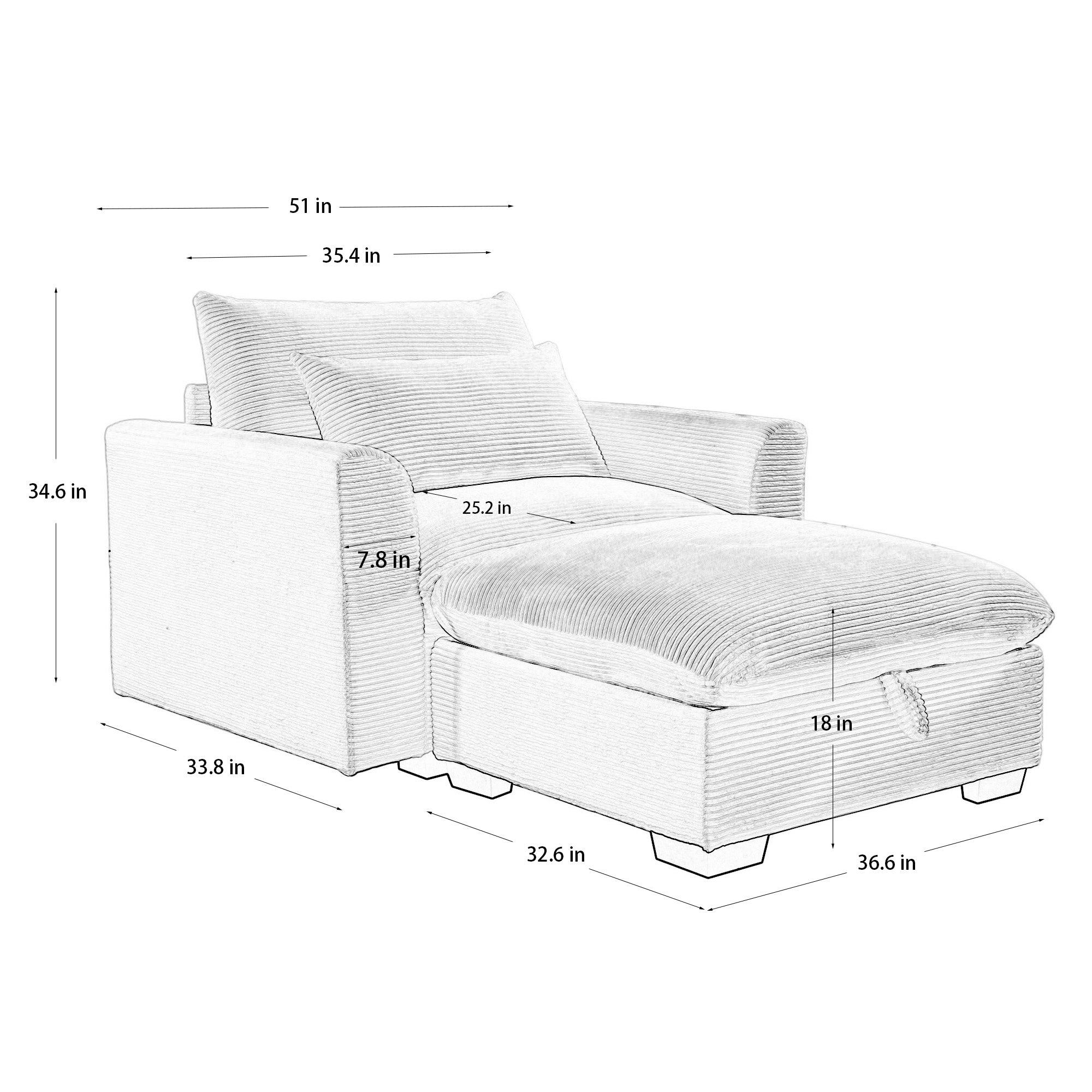 English Elm Beige Modular Corduroy Sofa Couch With Storage Ottoman - Versatile Deep Seating For Modern Spaces W714S00636