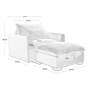 English Elm Beige Modular Corduroy Sofa Couch With Storage Ottoman - Versatile Deep Seating For Modern Spaces W714S00636