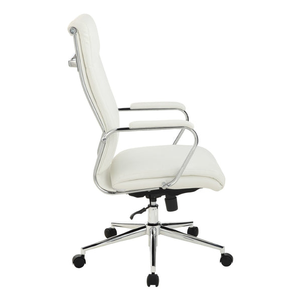 OSP Home Furnishings High Back Ergonomic Manager Chair with Antimicrobial Fabric Chrome Arms and Lumbar Support High Snow 920350C-R101