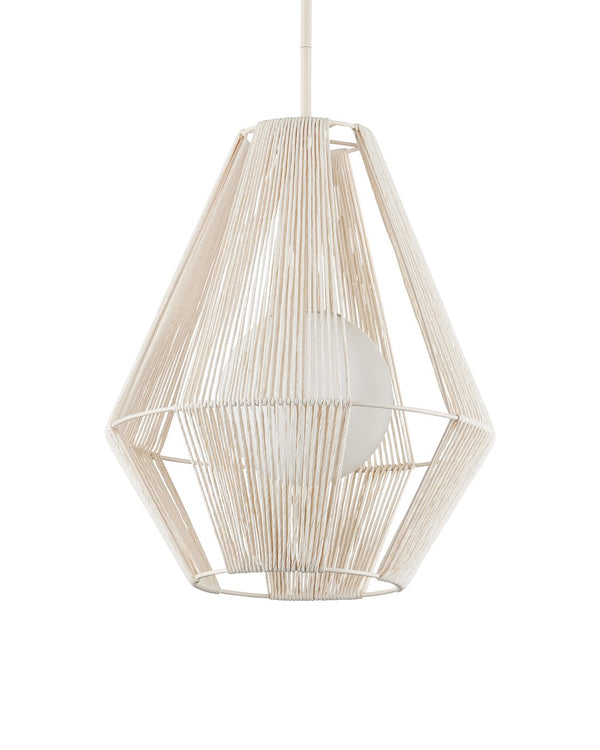 Currey & Company Fraxel Pendant Light - Mid-century Modern Design With Twine & Glass, Adjustable Height, Dimmable Bulb Ivory Kraft Paper Twine ,Glass ,Wrought Iron 9000-1304-currey-company