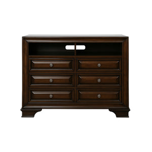 English Elm 6-Drawer Media Chest with Open Shelf, Brown Cherry Finish — Spacious Drawers, Sturdy Classic Design B016P356214