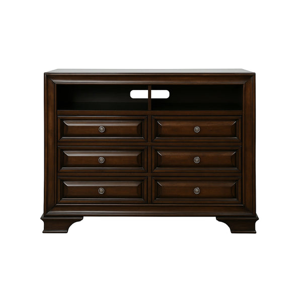 English Elm 6-Drawer Media Chest with Open Shelf, Brown Cherry Finish — Spacious Drawers, Sturdy Classic Design B016P356214